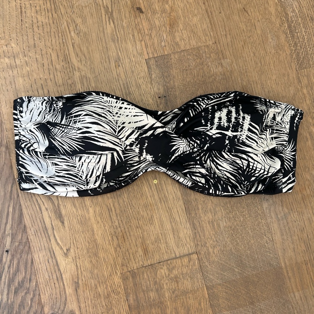 Garnet Hill strapless bikini top size 10 off white palm leaf pattern